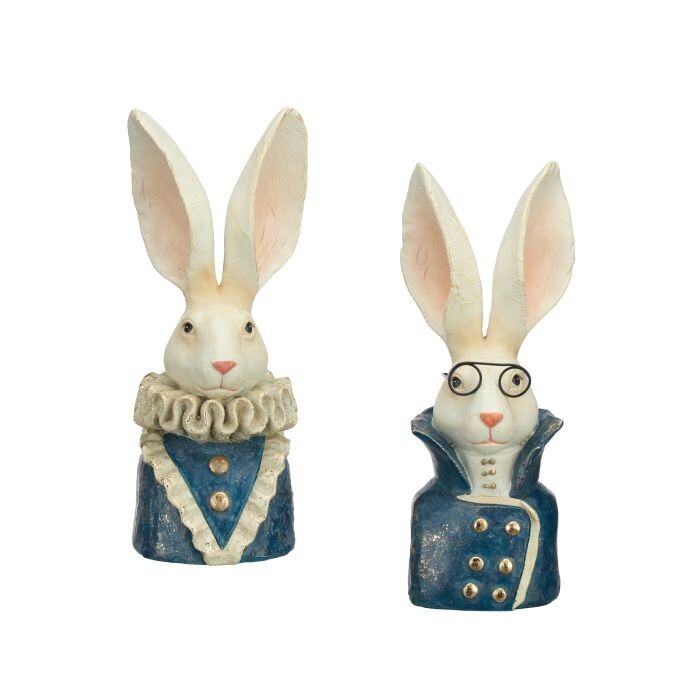 8" Resin Antiqued Bunny Bust W/Collar 2/Ast