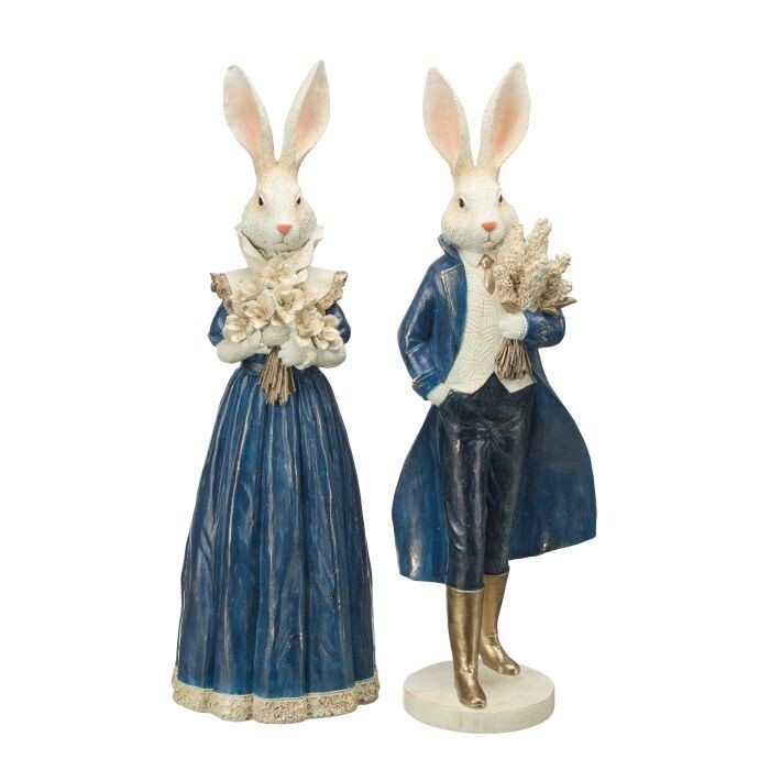 21" Rsn Mr/Mrs Bunny W/Blossoms 2/Ast