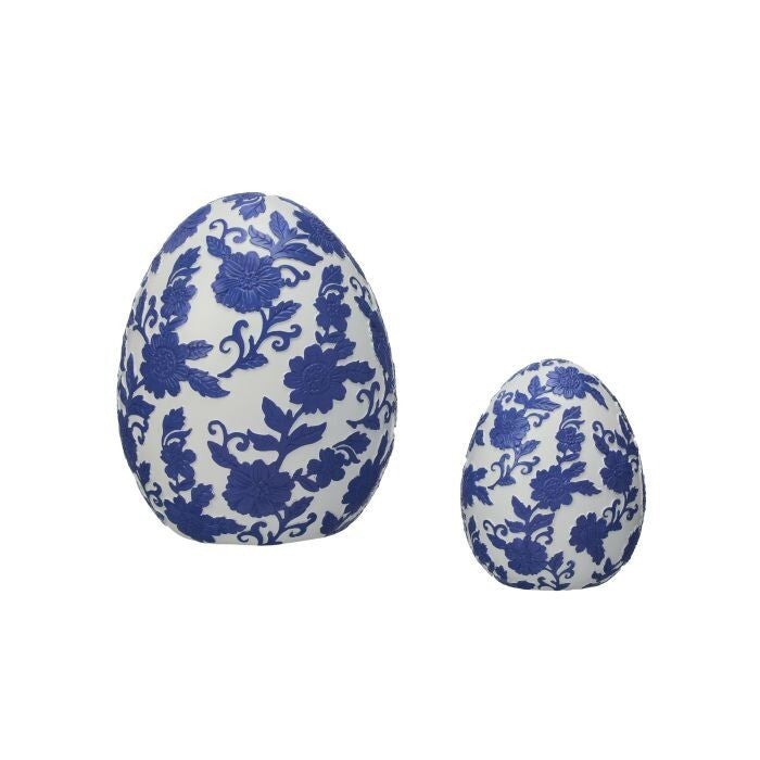 4-6" Resin Blue Blossom Egg Set/2
