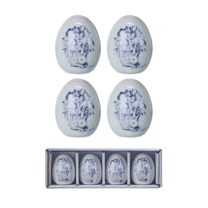2.5" Ceramic Egg W/Blue Blossom Bunny Bx/4