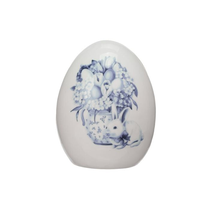 5" Ceramic Egg W/Blue Blossom Bunny