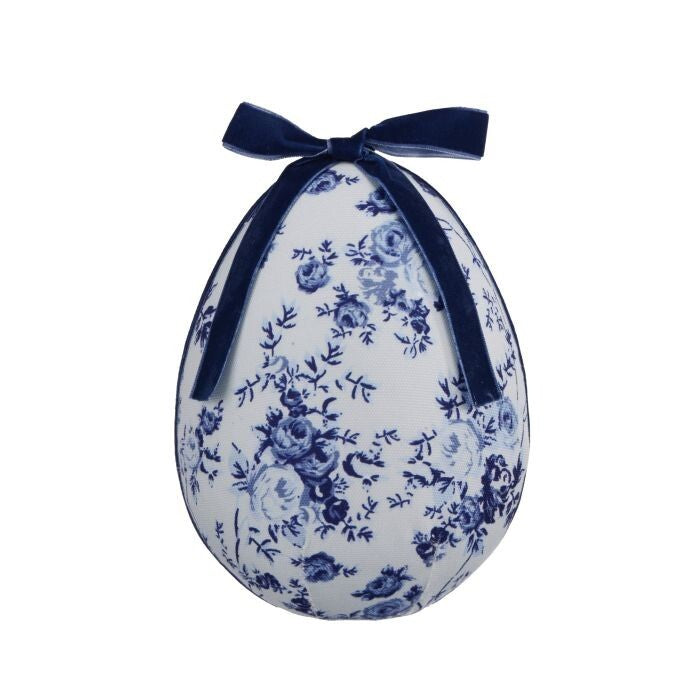 7.5" Foam Bunny Blue Fabric Egg W/Bowtie