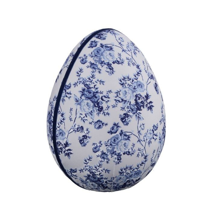 12" Foam Bunny Blue Fabric Egg W/Bowtie