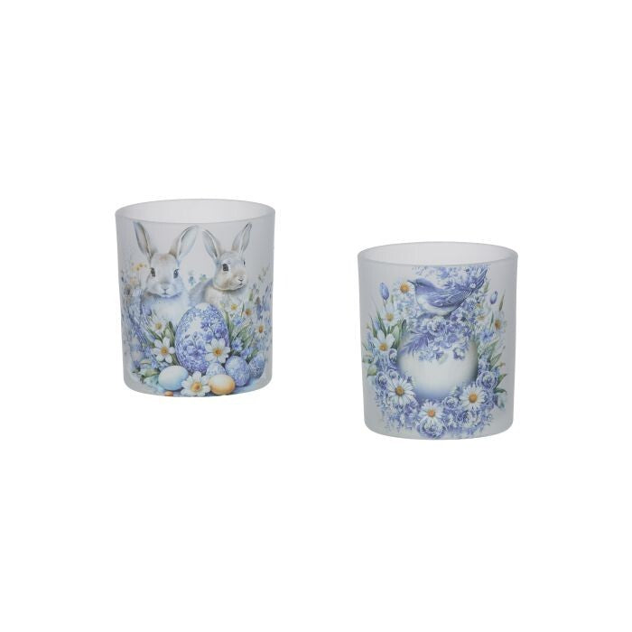 3.5" Glass Bunny/Bird Votive Glass 2/Ast 3"Id