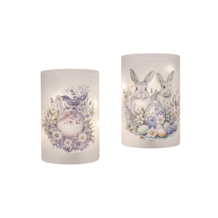 6" Led/Bty/Tmr Gls Bunny/Bird Vase 2/Ast