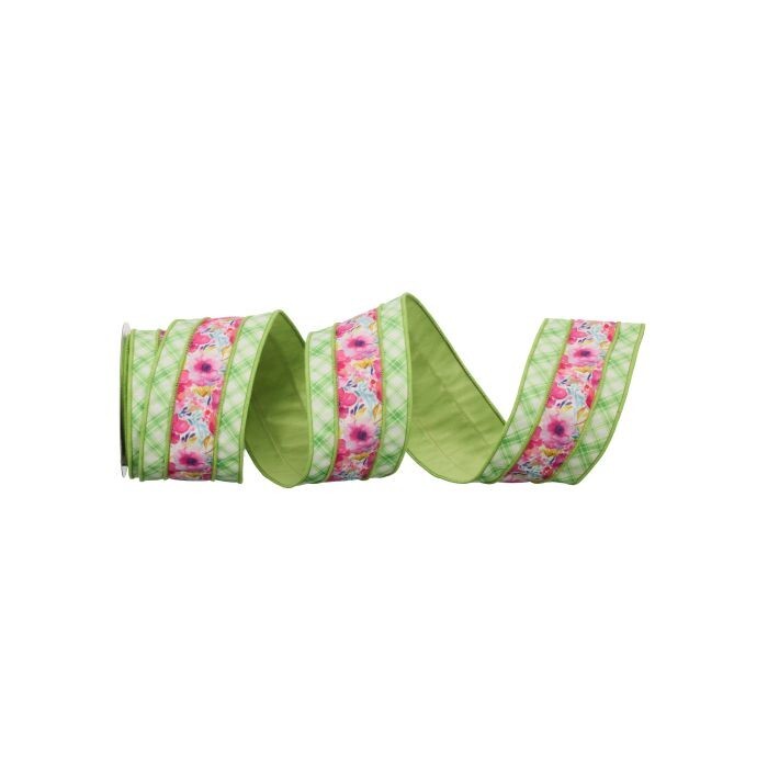 4"X10Y Wildflower/Plaid Dupion Ribbon