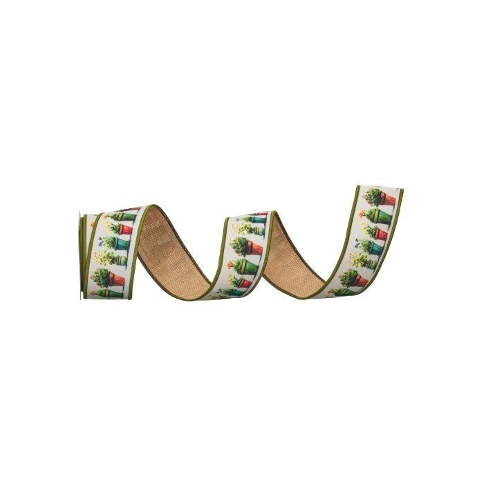 2.5"X10Y Vintage Flowerpot Canvas Ribbon