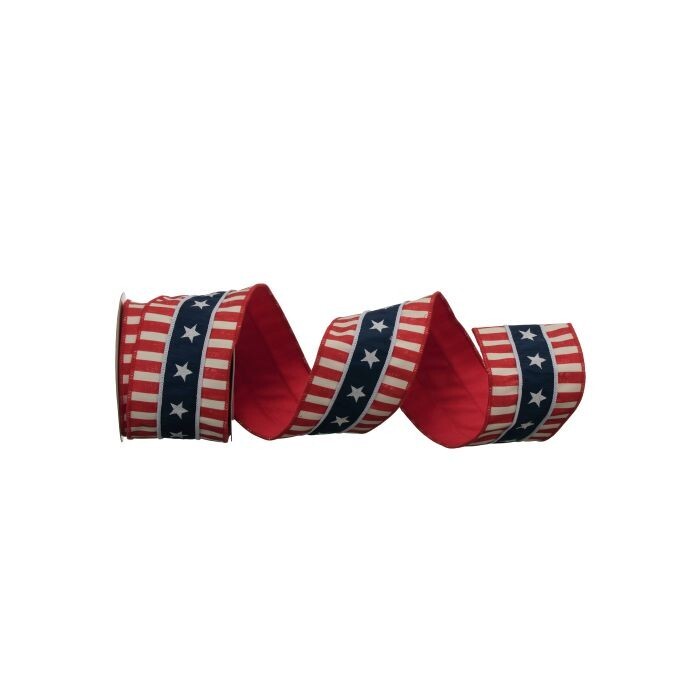 4"X10Y Star Overlay Dupion Americana Ribbon