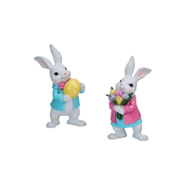 6.5" Resin Bunny W Egg & Flower 2As