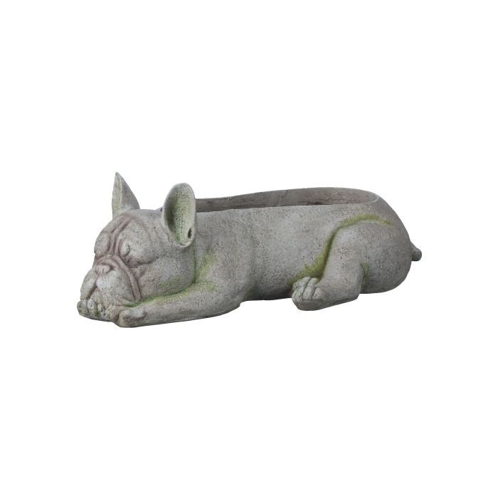 17" Resin Outdr Laying Bulldog Planter