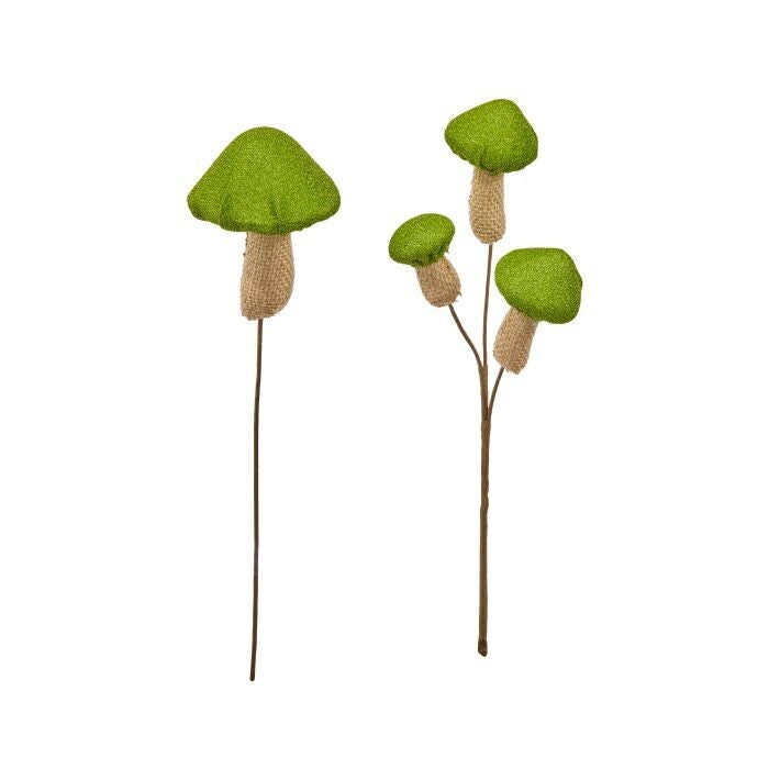 12" Fabric & Burlap Mushroom Pick 2As