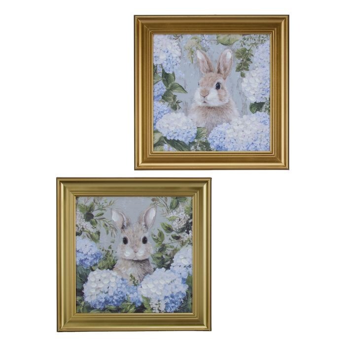 16X16" Gilded Framed Bunny Blue Art 2/Ast