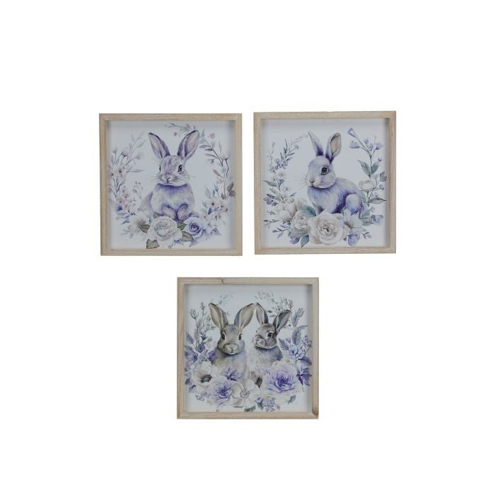 12X12" Framed Blue Bunny Art 3/Ast
