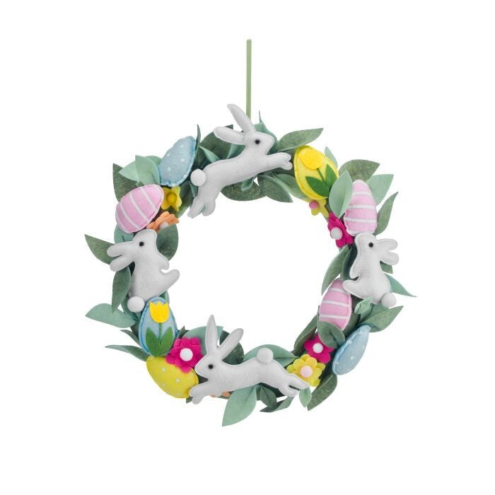 18" Felt Bunny And Egg Wreath