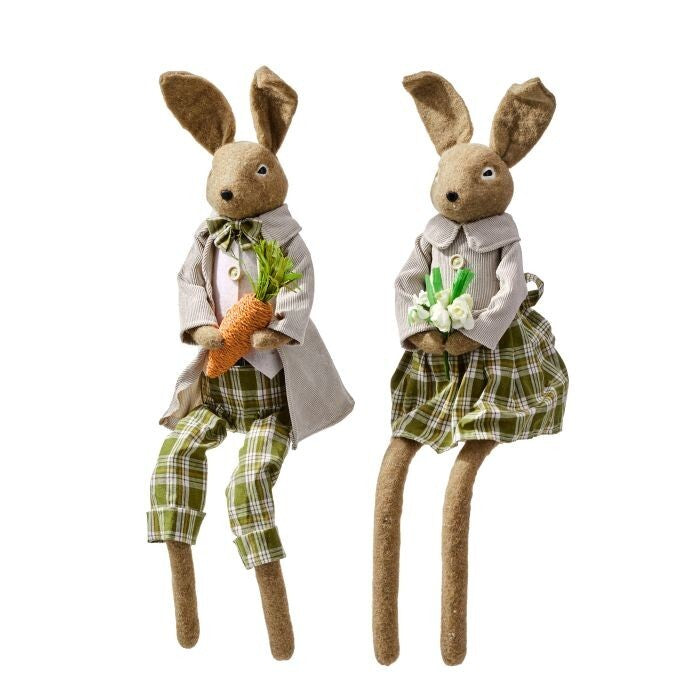 15" Fabric Dressed  Jardin Bunny Sitter 2As
