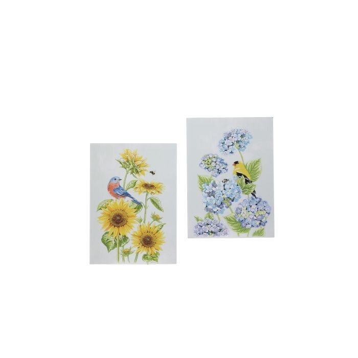 10" Mdf Summer Bloom W/Bird Block Art 2/Ast