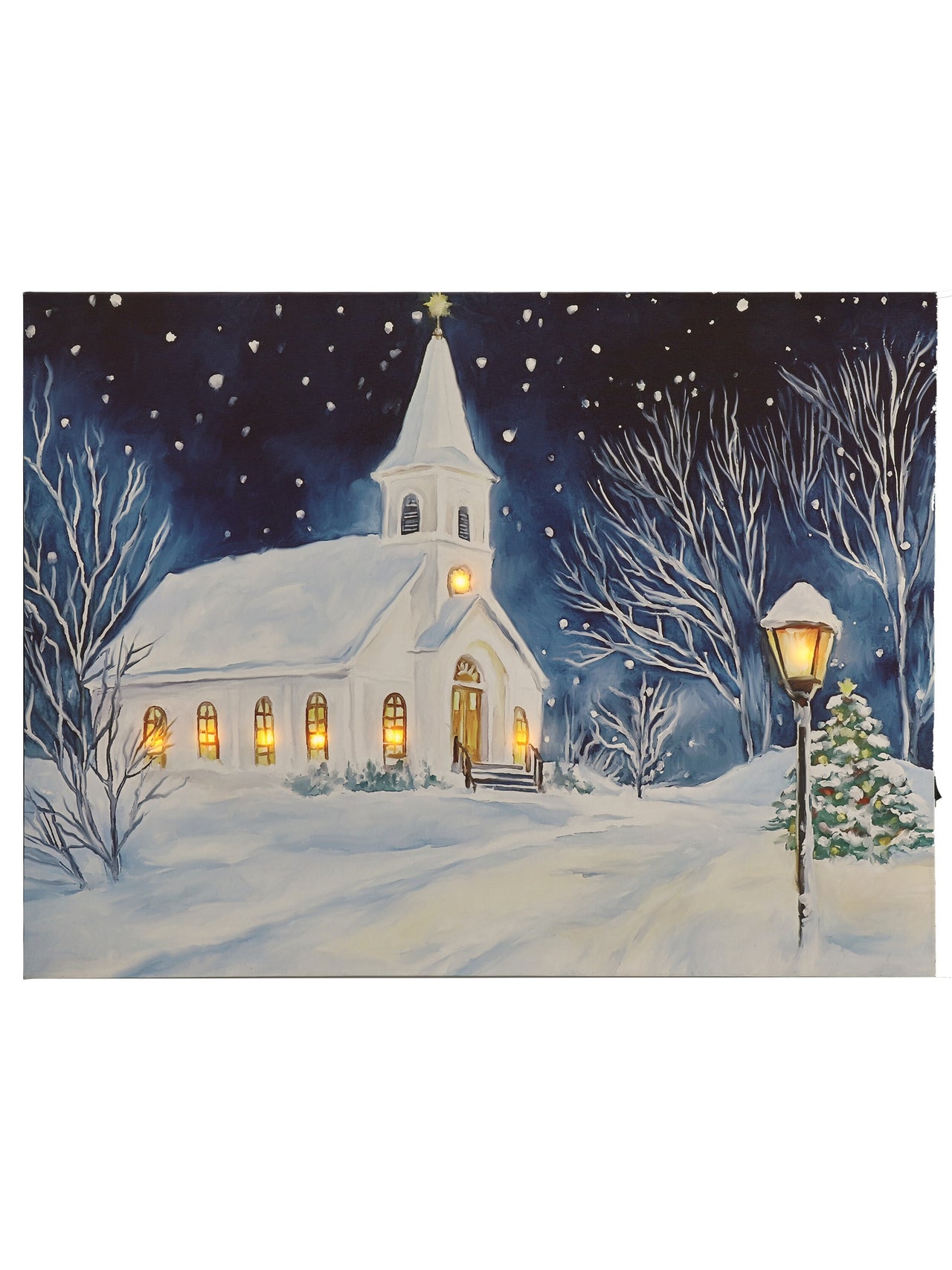 24X18" Led/Bty/Tmr Church W/Lantern Canvas