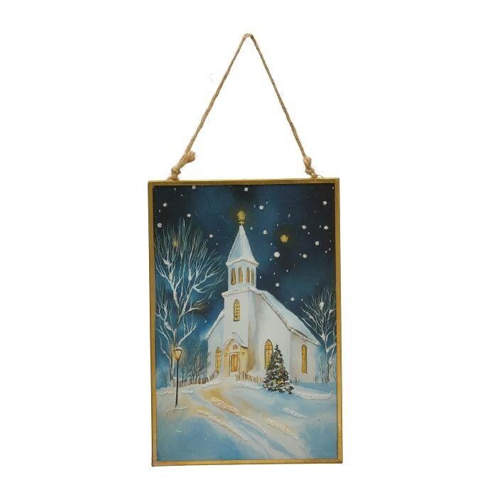 4X6"Glass Winter Church Frame Ornament