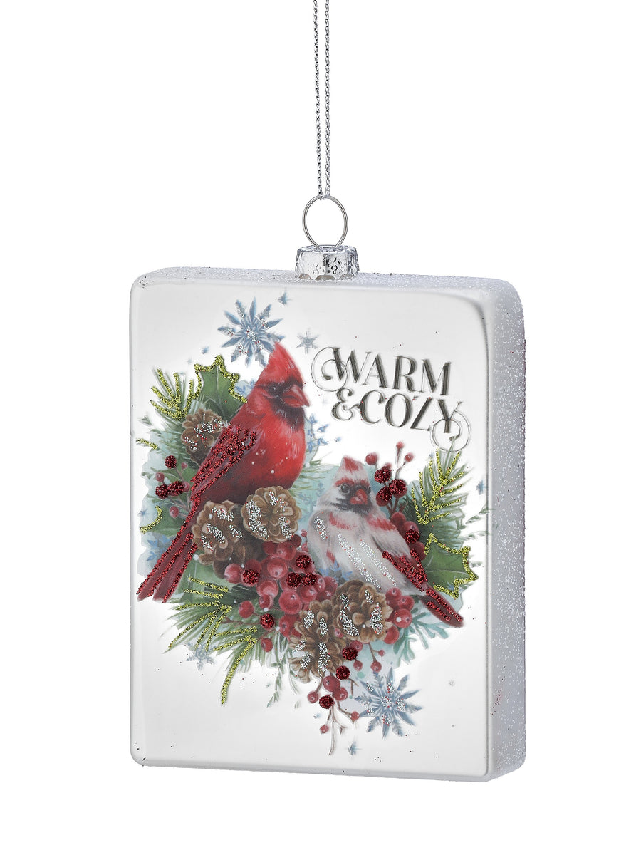 5" Gls  "Warm & Cozy" Cardinal Ornament