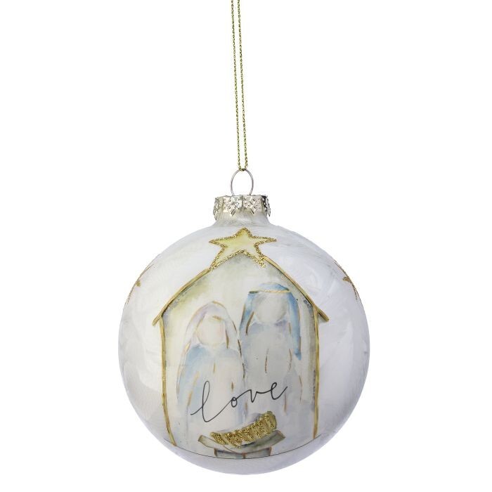4" Gls "Love" Holy Family Ball Ornament