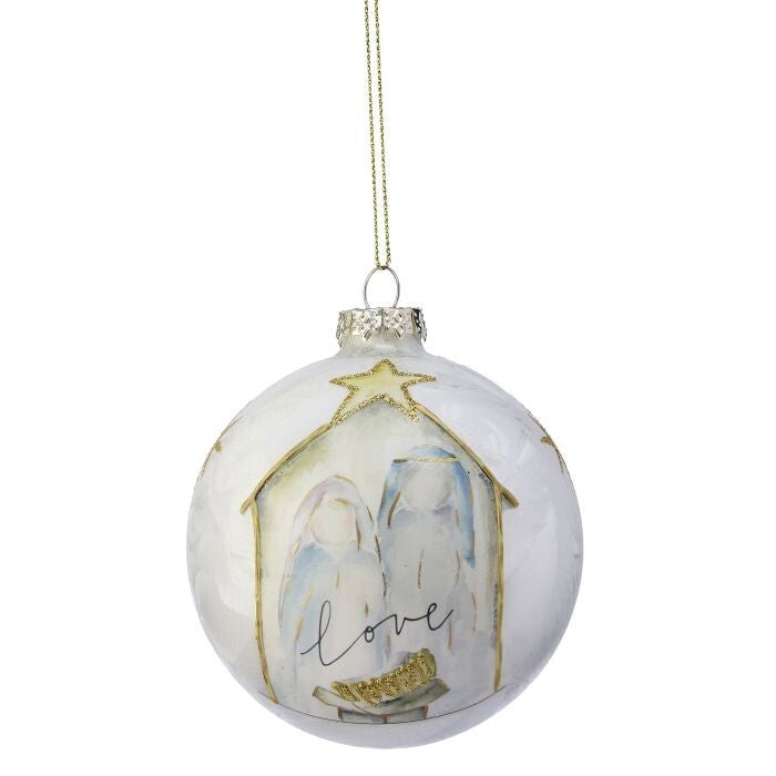 4" Gls "Love" Holy Family Ball Ornament