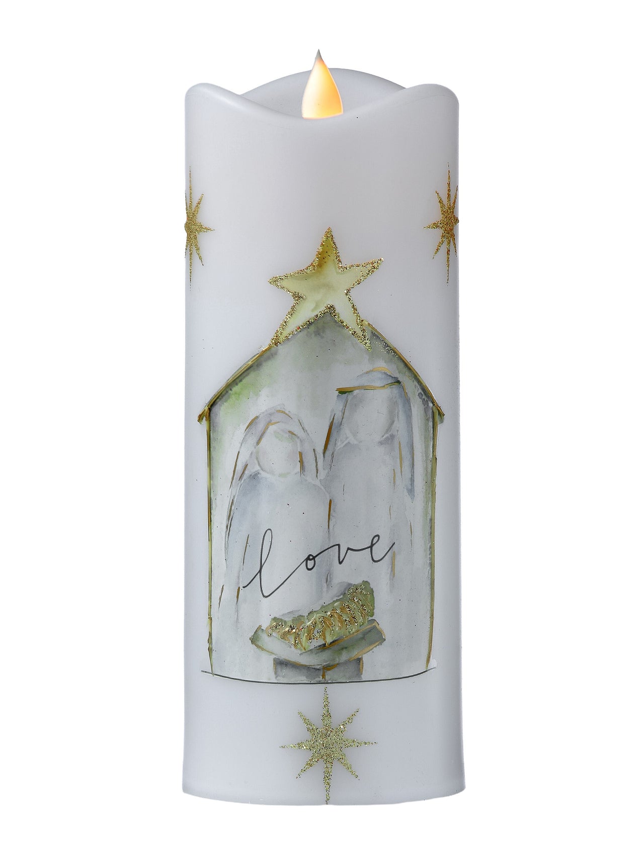 8"Led/Bty/Tmr "Love"Holy Family Candle