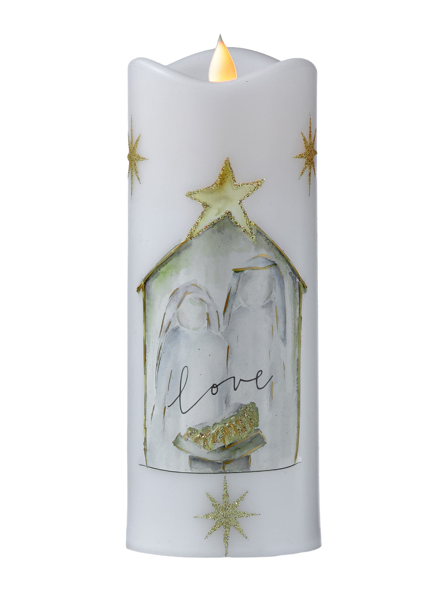 8"Led/Bty/Tmr "Love"Holy Family Candle
