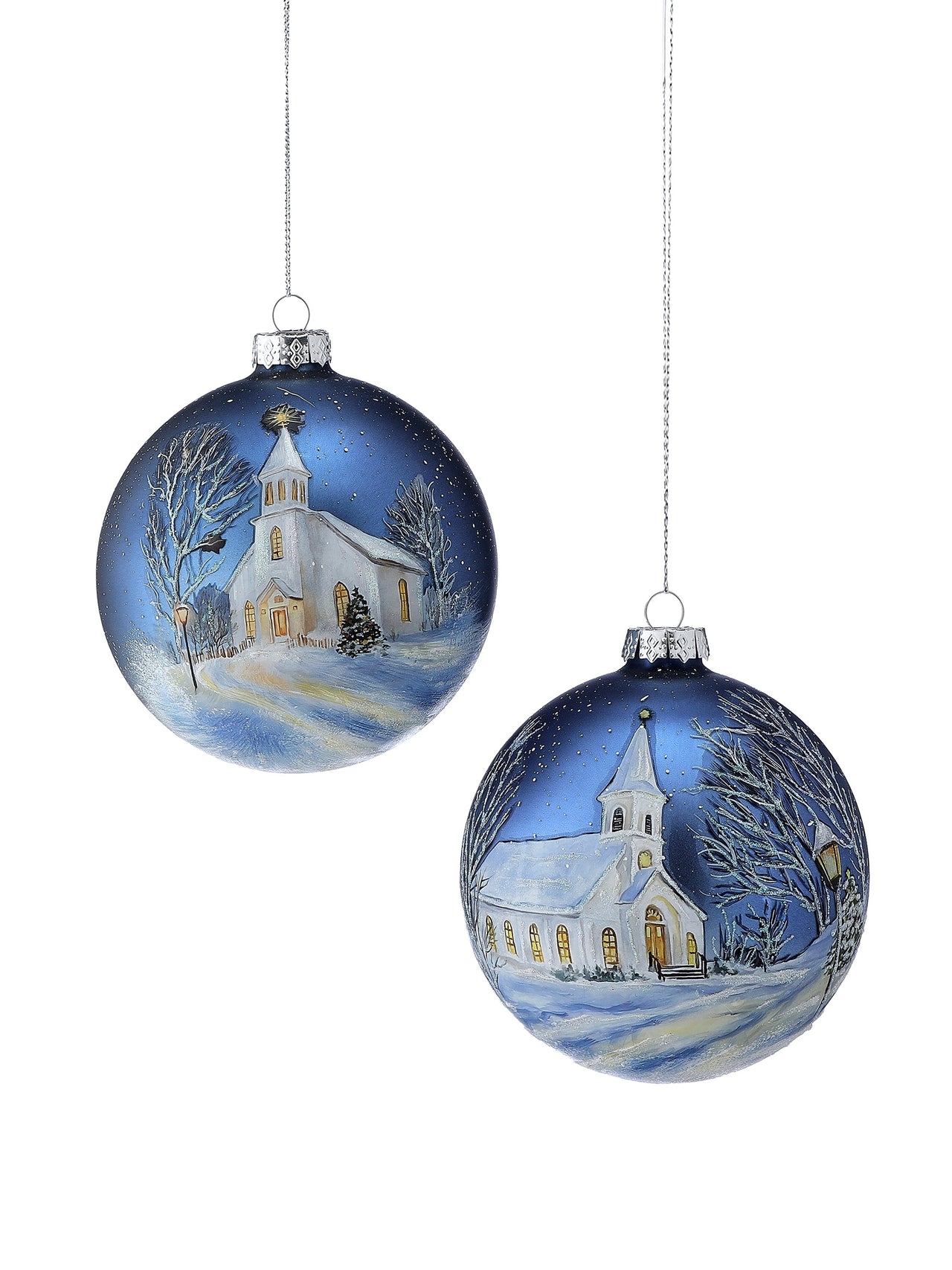 5" Gls "Winter Church" Ball Ornament 2/Ast