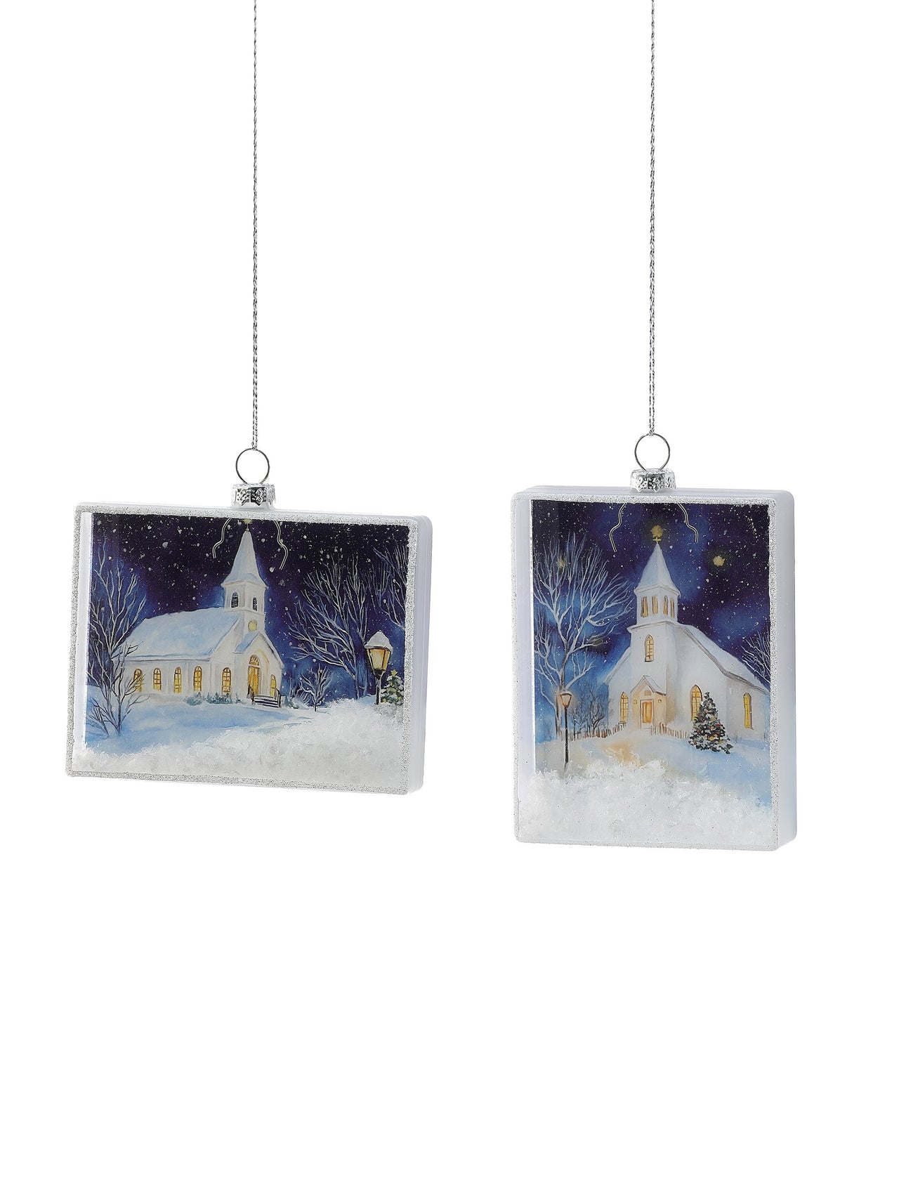 4-5" Gls "Winter Church" Ornament W/Snow 2/As