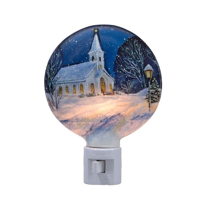 5.5"Gls "Winter Church" Nightlight Ul