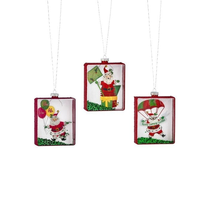 4.5" Gls Disk " Fun" Santa Ornament 3/Ast
