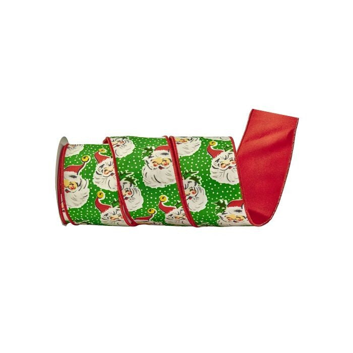 4"X10Y Santa Face/Polka Dot Ribbon