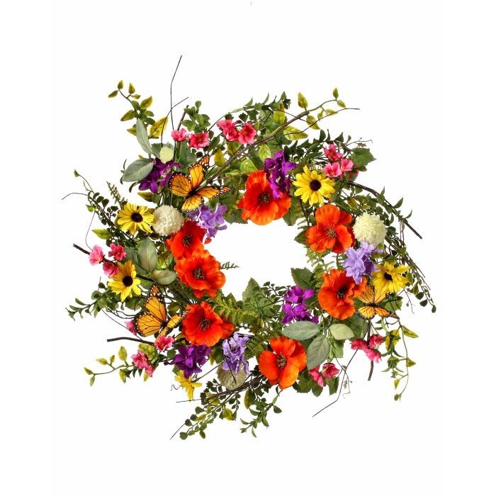 Summer Garden W Monarch Wreath 22"