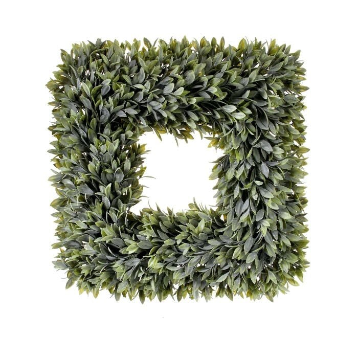 Pl. Flocked Sage Square Wreath 19"