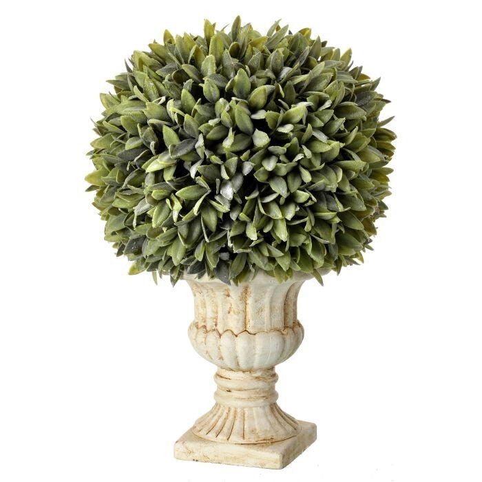 Ptd. Pl. Flocked Sage Ball In Urn 15"