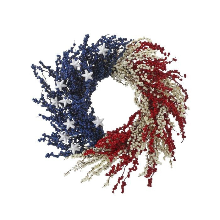 Patriotic Berry Wreath W Stars 24"