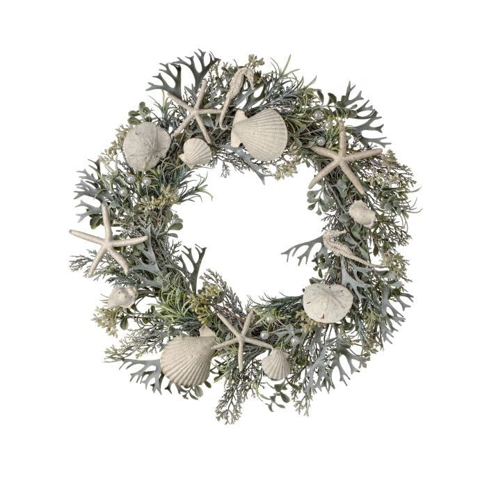 Pl. Shell & Coral Fern Nautical Wreath 22"