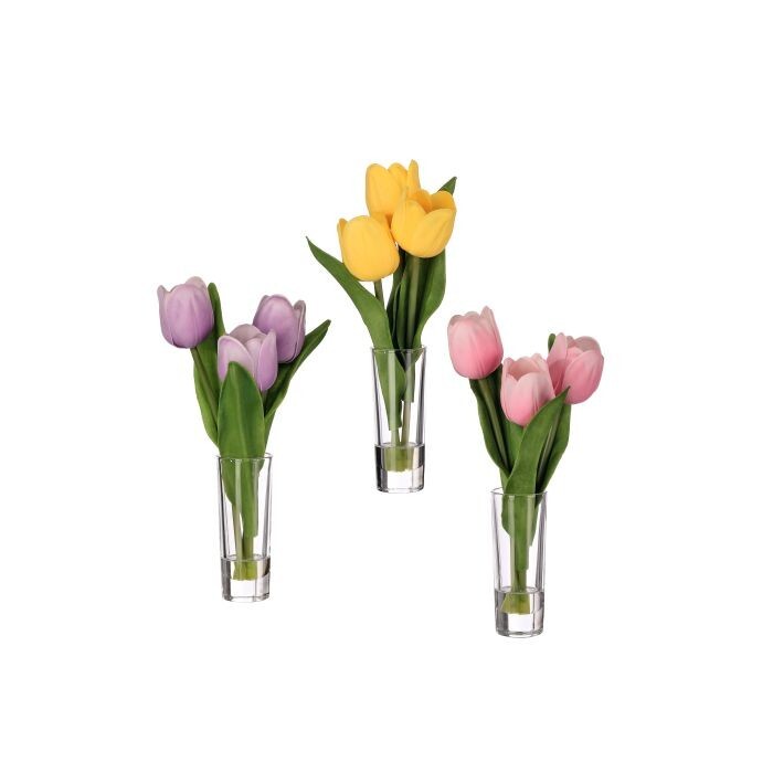 8" Spring Tulip Illusion Bud Vase X3 3/Ast