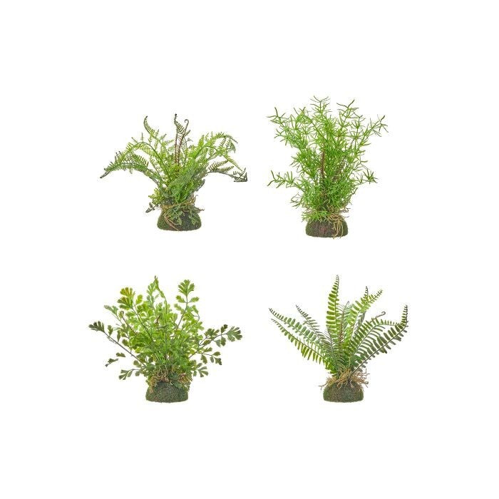 9" Pl Uv Stouch Mini Fern On Moss Mound 4/Ast