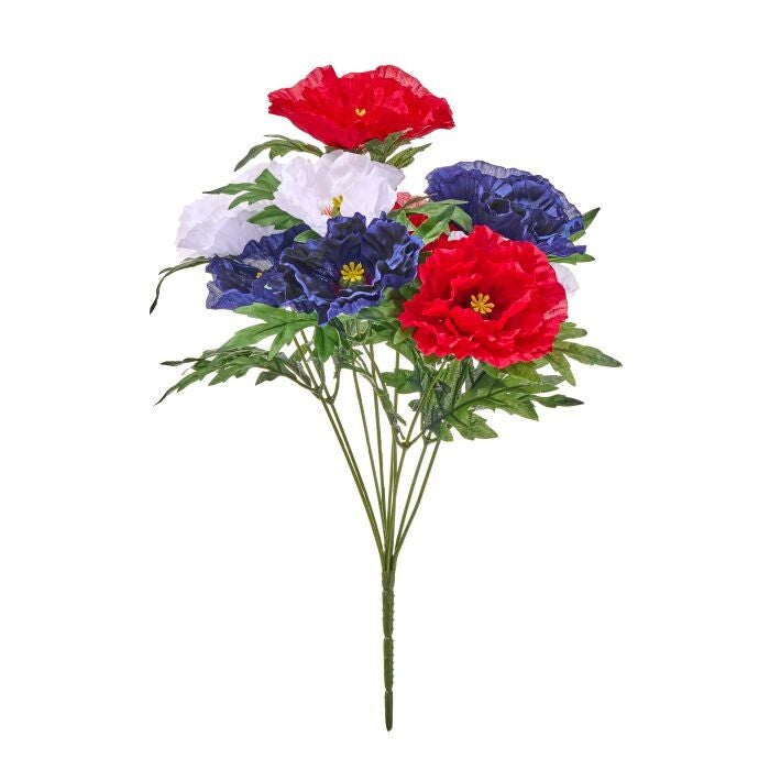 18" Patriotic Poppy Bush X 9