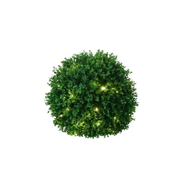 14" Lit Uv Nat Tch Boxwood Ball 70L B/O Tmr