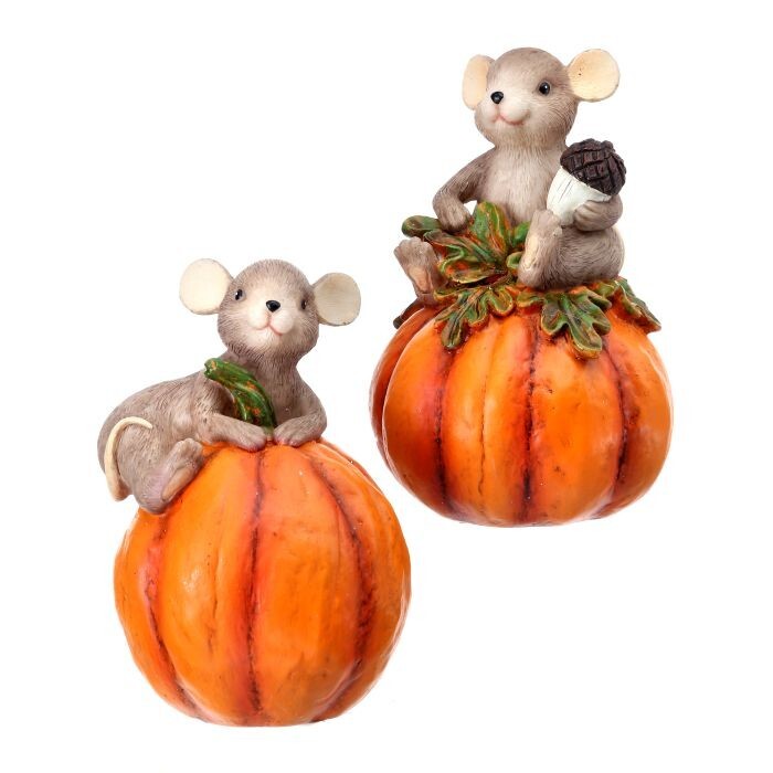 4.5" Rsn Mouse On Pumpkin 2Ast"