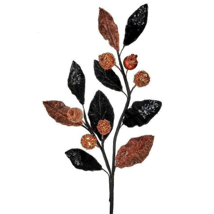 28" Glitter W/Jewel Halloween Leaf Spray