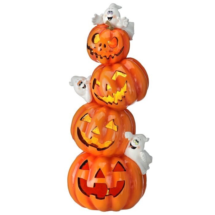 28" Led/Bty/Tmr Rsn Pumpkin Stack W/Ghost
