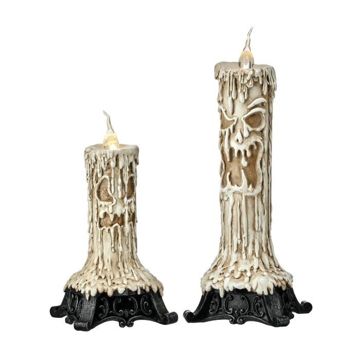 9-12" Led/Bty/Tmr Ghost Candle Holder Set/2