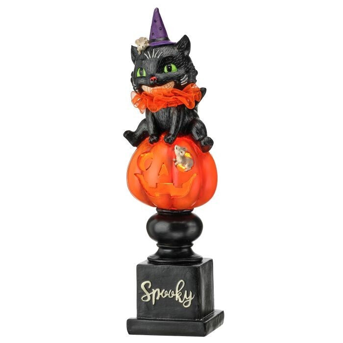 14" Led/Bty/Tmr Resin Cat/Pumpkin Stack