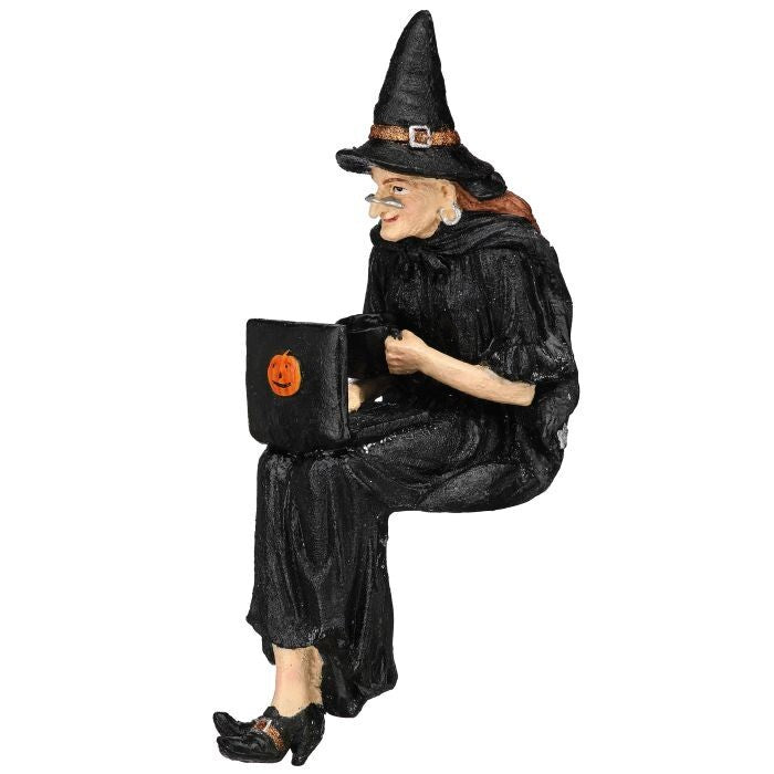 12" Resin Witch Sitter W/Laptop
