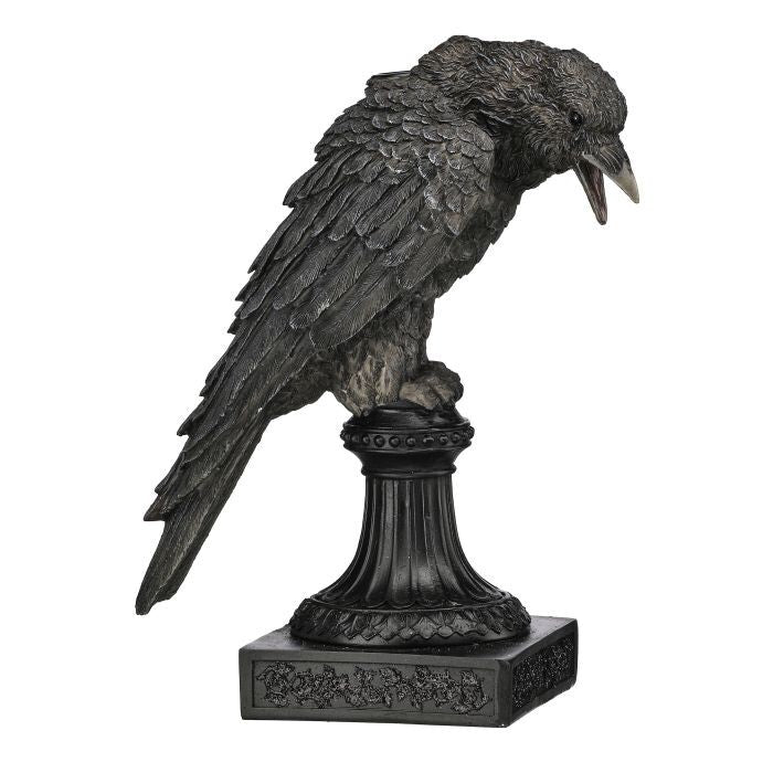 12" Resin Black Raven Candle Holder