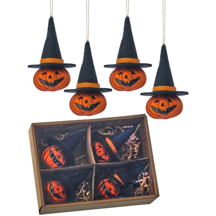 4.5" Gls Jack O Lantern Ornament Bx/4