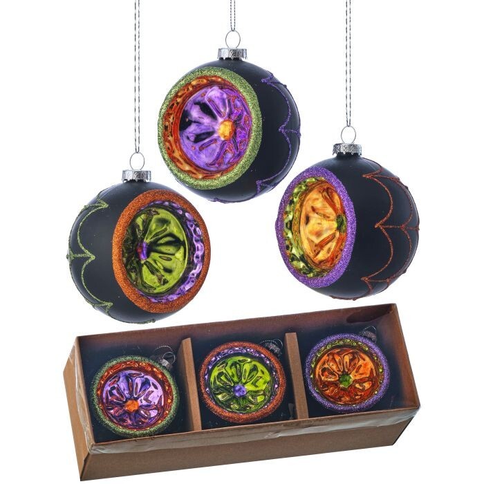 3" Gls Spooky Reflector Ornament Bx/3